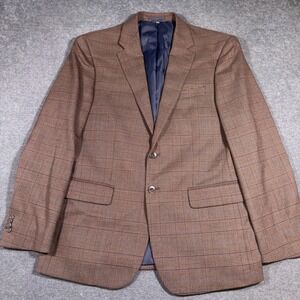 Jos. A. Bank Blazer Men 42R Brown Glen Check Wool Blend Tailored Fit Sport Coat
